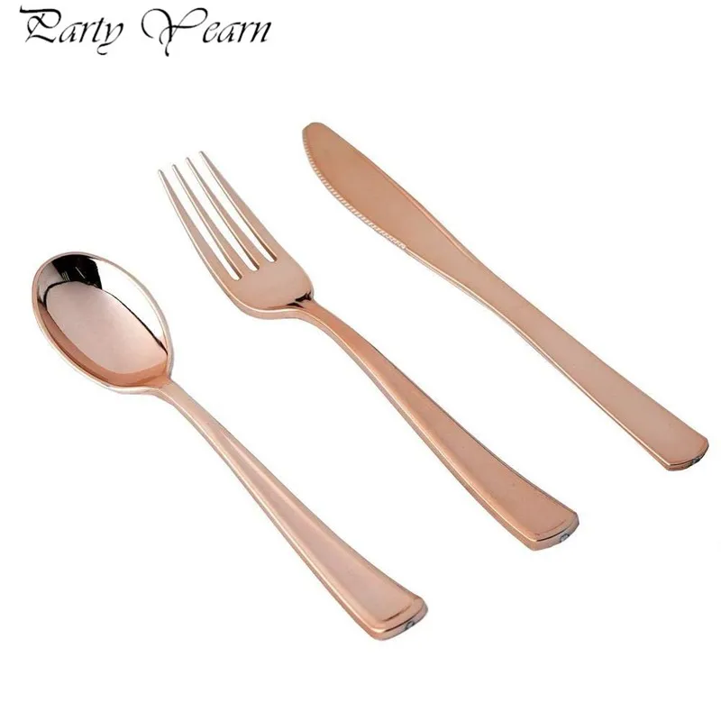 10 шт. розовое золото одноразовая посуда наборы Пластик набор столовых приборов