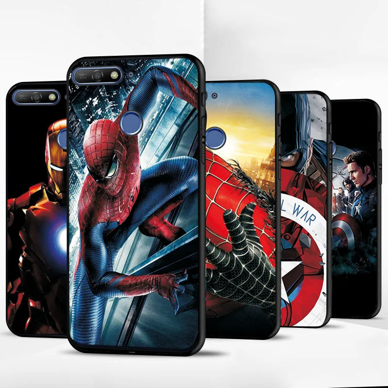 Для huawei Honor 7C 8c 8s 8x чехол капитан Марвел Человек-паук черный ТПУ чехол для телефона чехол для huawei Y7 Y6 Y5 Prime Y5 Lite сумка