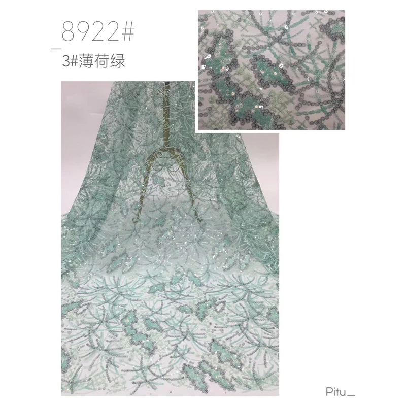 

wholesale Flower Sequins Lace Fabric African French Net Lace Tulle Fabric High Quality Evening Dresses 5 Yard