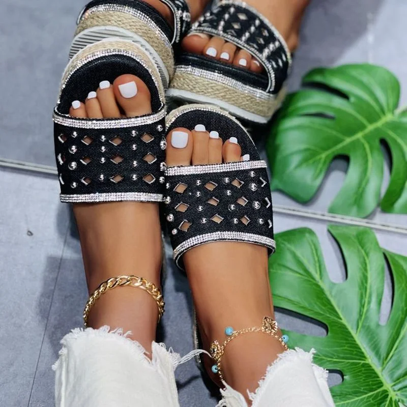 

2021 Summer Women Sandals Open Toe Flat Shoes Canvas Ladies Shoes Fish Mouth Shoes Denim Lace-up Sneakers Sandals Zapatos Mujer