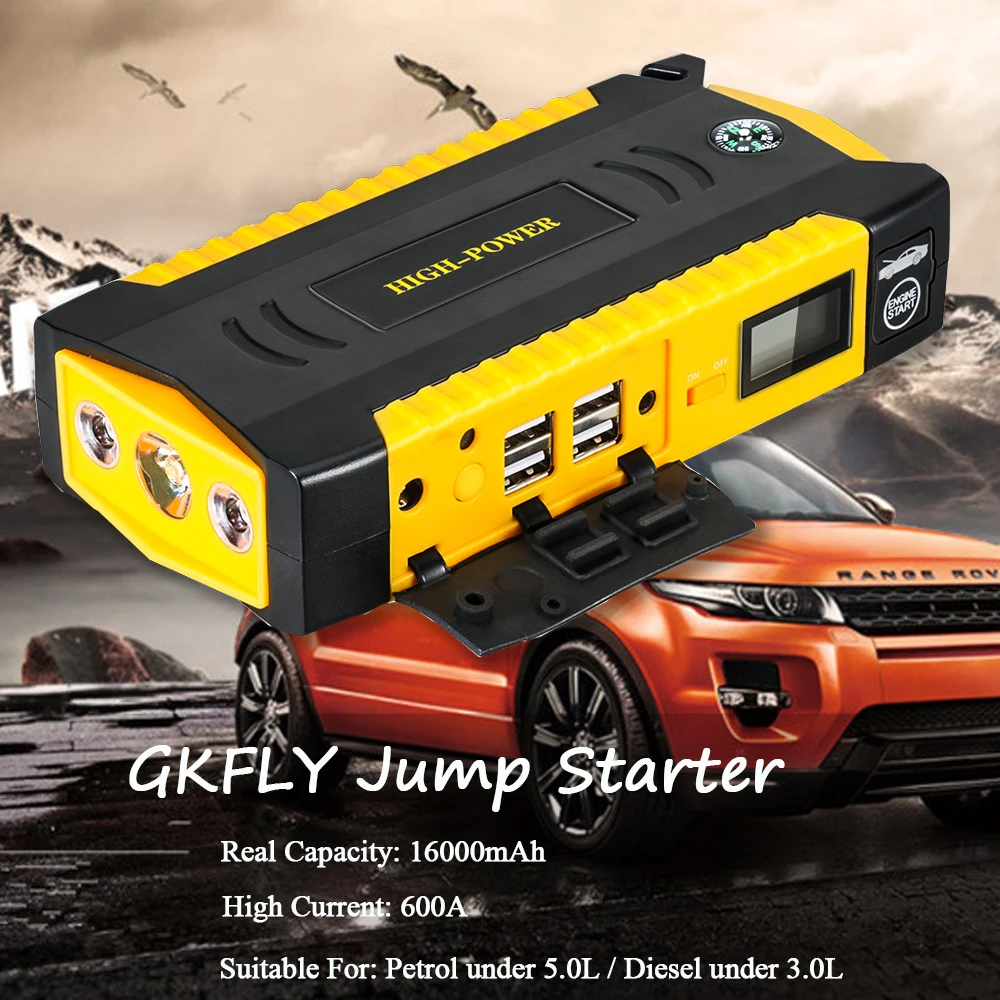 gkfly car jump starter power bank portable car battery booster charger 12v starting device petrol diesel car starter buster free global shipping