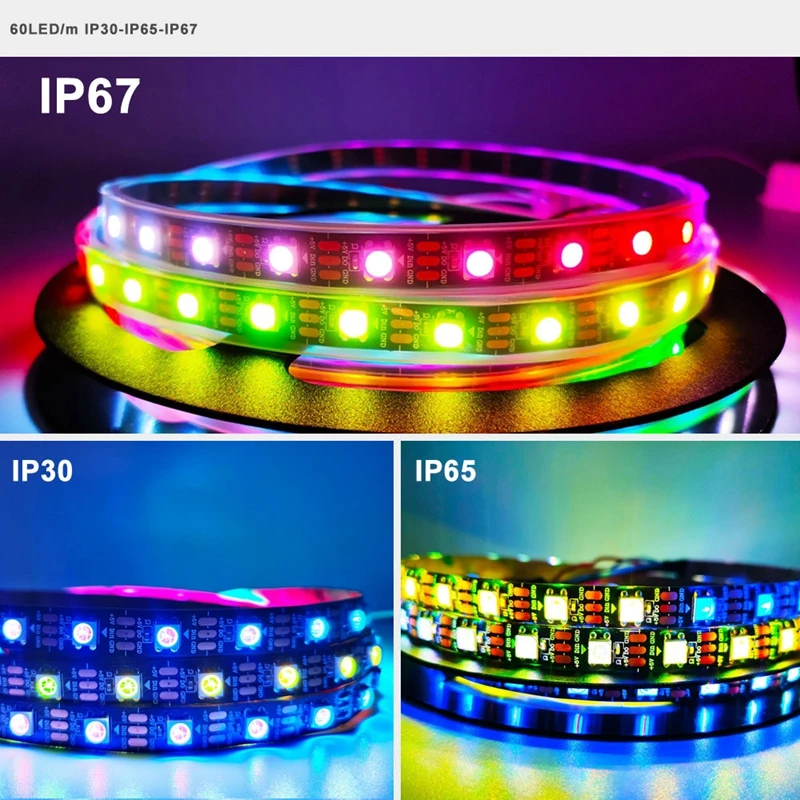 WS2812B умная цветная (RGB) Светодиодные ленты WS2812 индивидуально адресный свет 30/60/144led