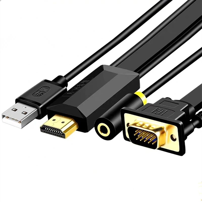 

HDMI Male To VGA Male Cable 3 in 1 USB 3.5mm Audio 1080P laptop connection monitor TV projection same screen HD conversion Cable