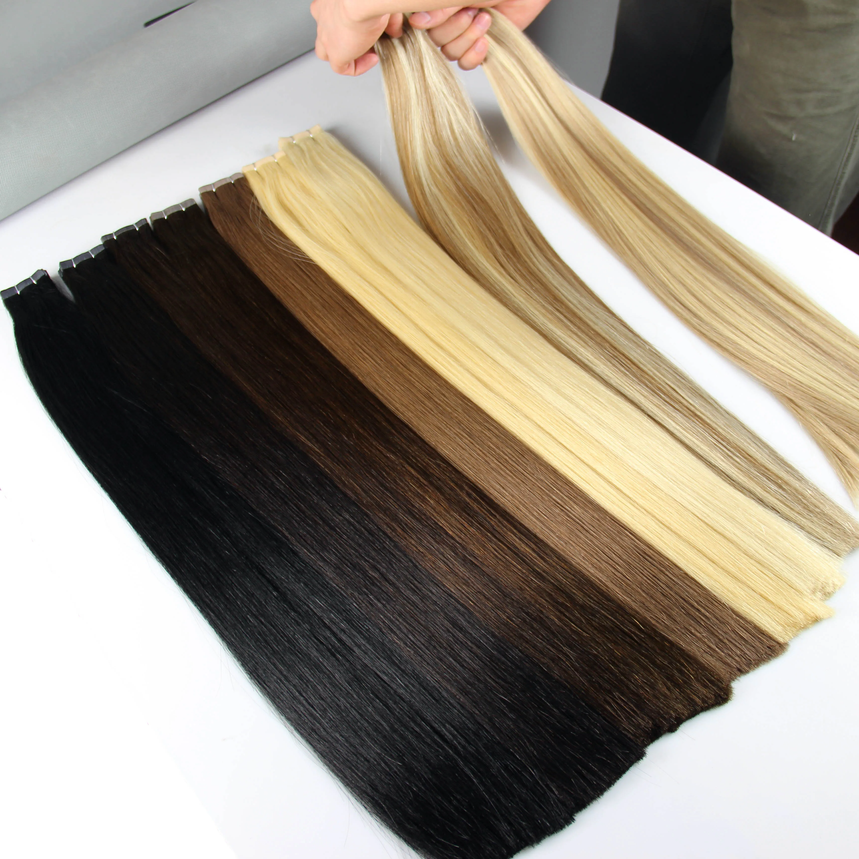 

Накладные волосы MRS HAIR с двойной лентой для наращивания, кутикулы, человеческие волосы без повреждений, толстые концы, прямые клеи, 16, 18, 20, 22 д...
