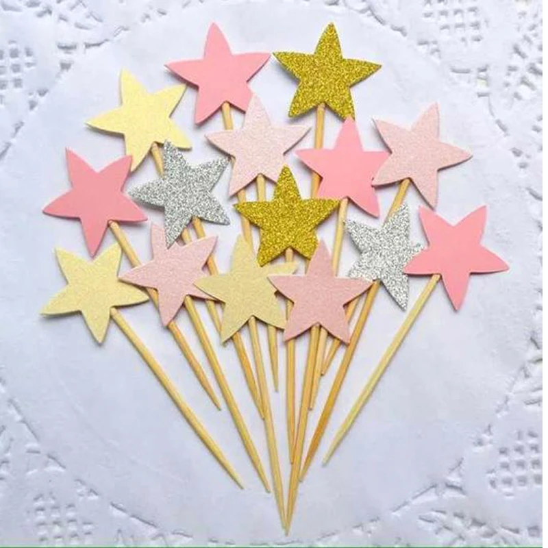 30 шт. розовый с блестящими звездочками для капкейка розовые вечерние поставки
