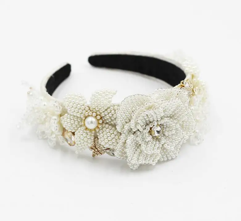 

New Fashion Personality Crystal Pearl Flower Ladies Prom Hair Hoop Gift Street Shooting Bride Hair Accessories