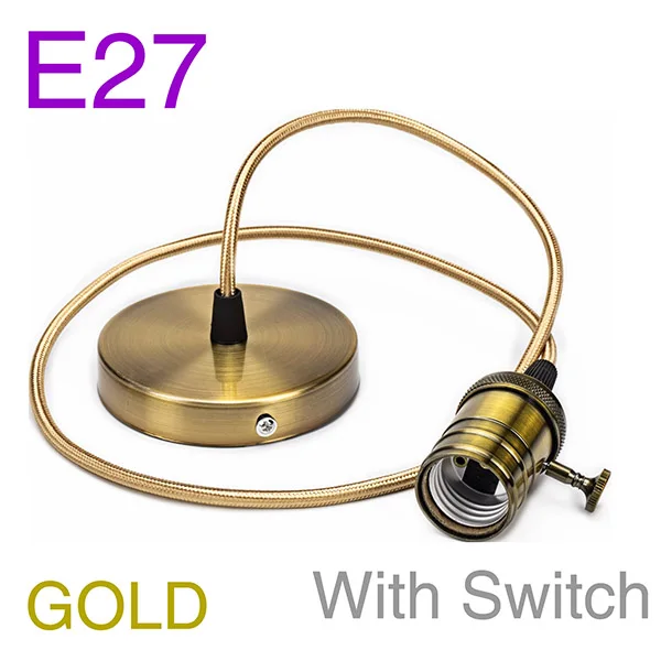 Gold with Switch Винтажный подвесной светильник Эдисона с пеньковой веревкой, держатель E27 1 м 1,5 м 2 м 3M, креативный подвесной светильник, промышленный светильник, базовый Декор - Цвет: Gold with Switch