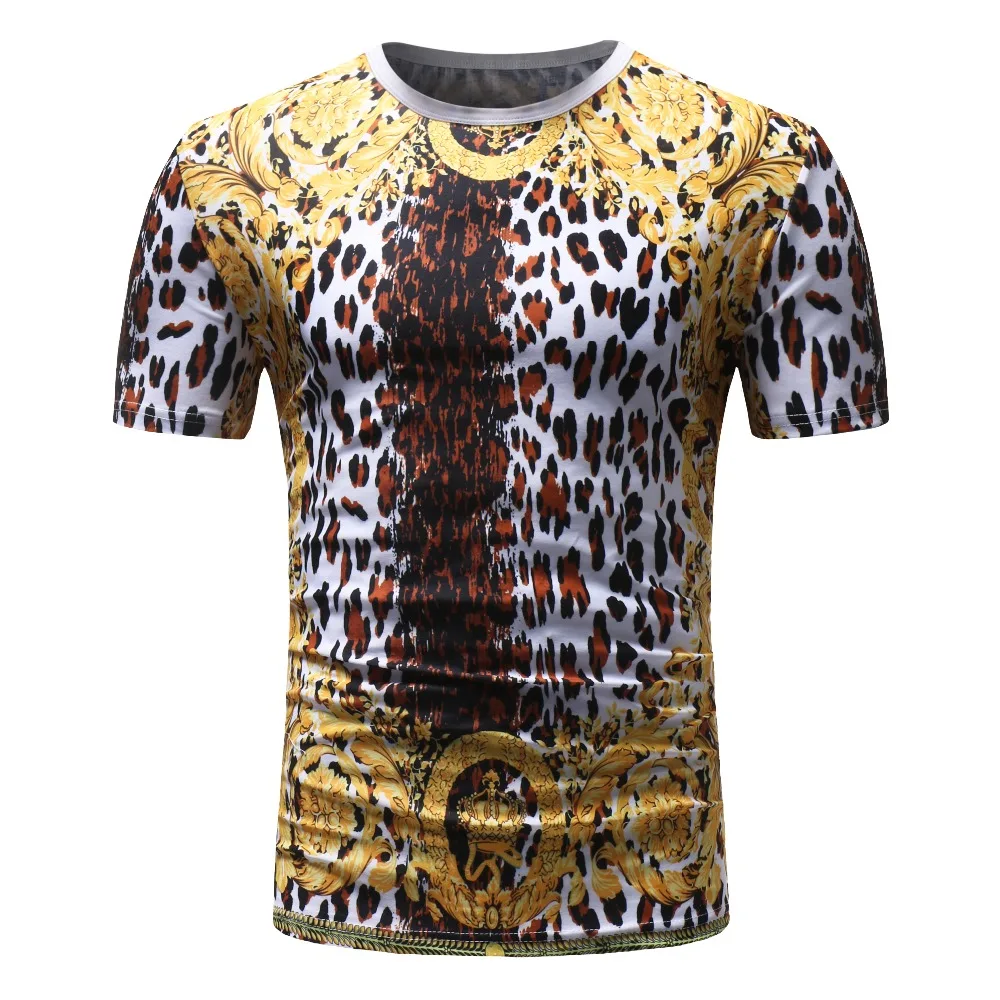 

Leopard print T-shirt 2021 summer new top 3D printing personality style casual O-neck men's and women's short-sleeved clothing