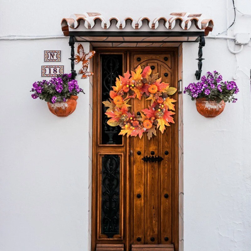 

Осенний венок с тыквой для входной двери, искусственные настенные подвесные дорожки, подсолнечник, осень, урожай, аксессуары для Хэллоуина