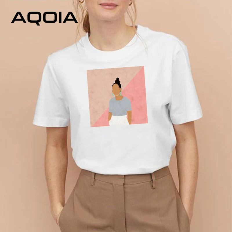 AQOIA винтажная женская футболка с абстрактным рисунком коротким рукавом в