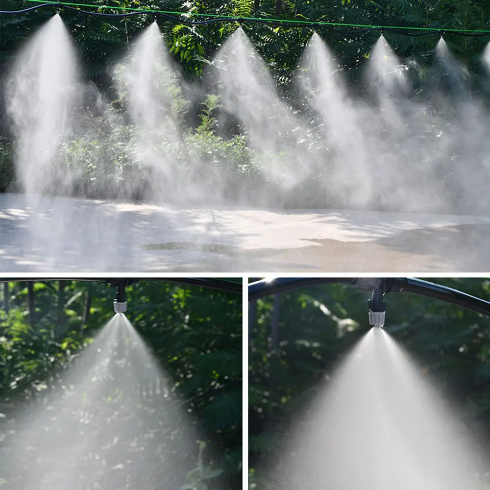 

1 Set Water Misting Cooling System Mist Sprinkler Nozzle Outdoor Garden Patio Greenhouse Plants Spray Fog Hose Watering Kit 10m