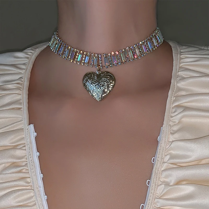 Латунное с 18K золотым Ретро циркониевым кристаллом Сердце ожерелье Свадебные