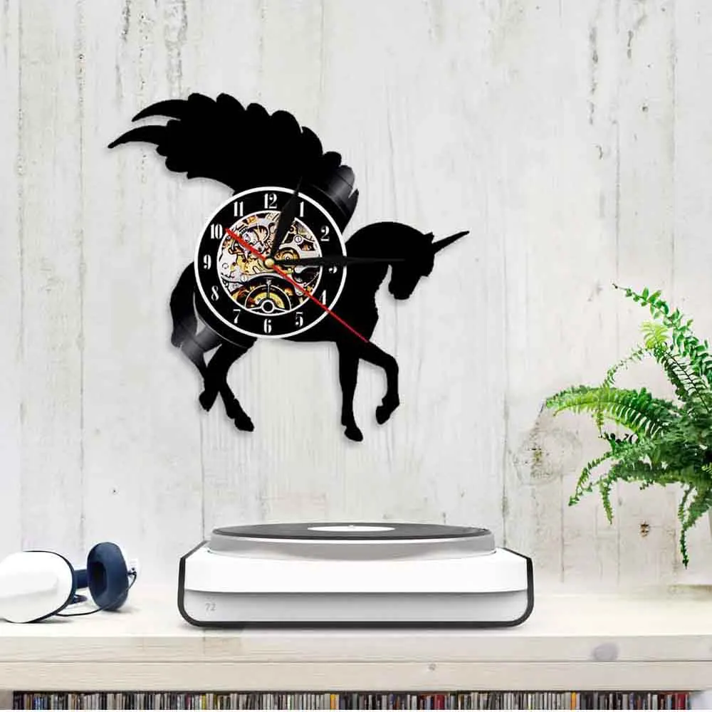 Настенные часы с блестками виниловые украшения изображением единорога лошади
