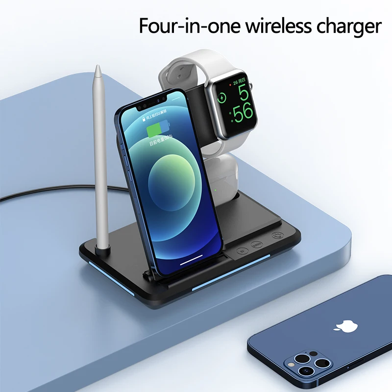 Four-in-one Multi-function Wireless Charger With Night Light For IPhone 11 XR X 8 Apple Watch Foldable Charging Dock Station