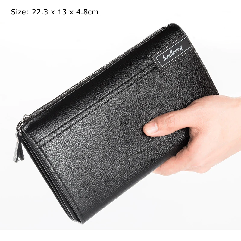 Baellerry Men's Wallet Zipper Clutch Bag Big Capacity Walets Men Genuine Leather Long Purse Quality Card Holder Purses Wallets