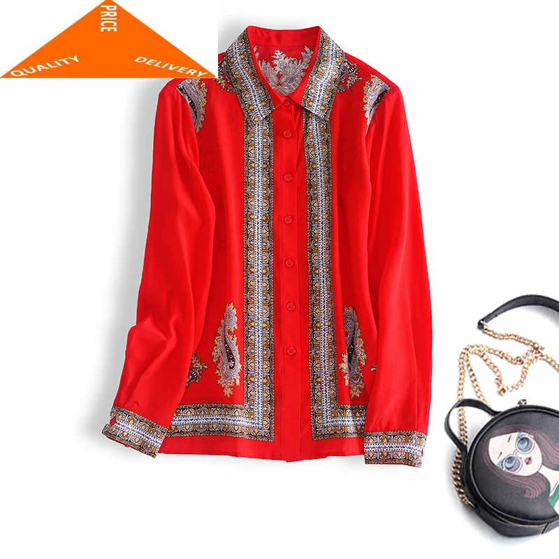 

Spring Vintage Summer 100% Real Silk Blusas Mujer De Moda 2020 Elegant Floral Blouse Women Fashion Tops and Shirts 6669