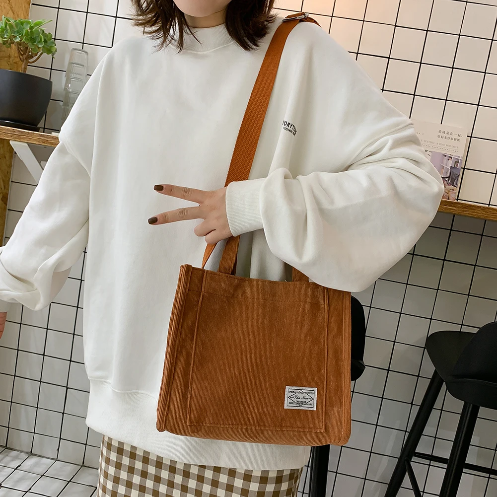 

Fashion Bolso Femenino Corduroy Solid Color Crossbody Bags Autumn Winter Shoulder Bag Women Casual Large Capacity Handbags