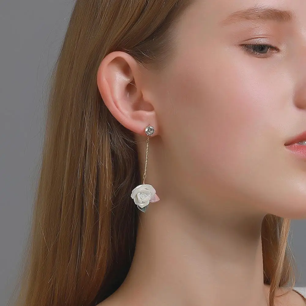 

Rose Earrings Drop Flower Earrings Jewelry Christmas Gift for Women Girls Post Stud Earrings Three-Dimensional Rose Eardrop
