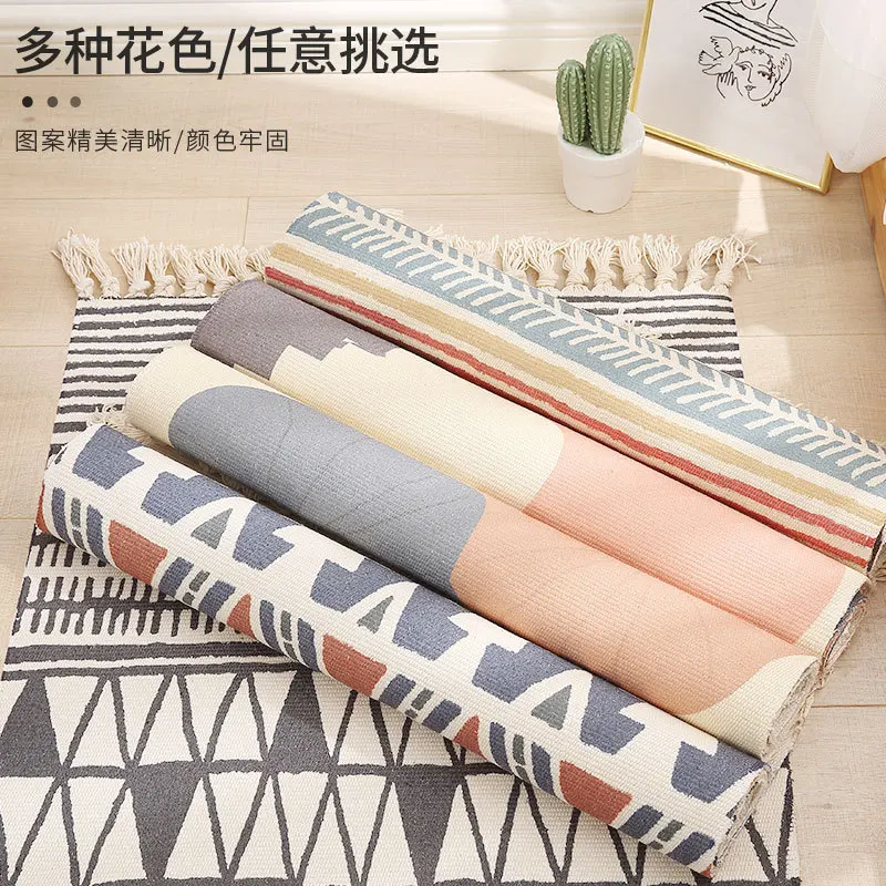 cotton linen with tassel carpet retro ethnic style rectangular wall tapestry bathroom living room bedroom bedside rug floor mats free global shipping