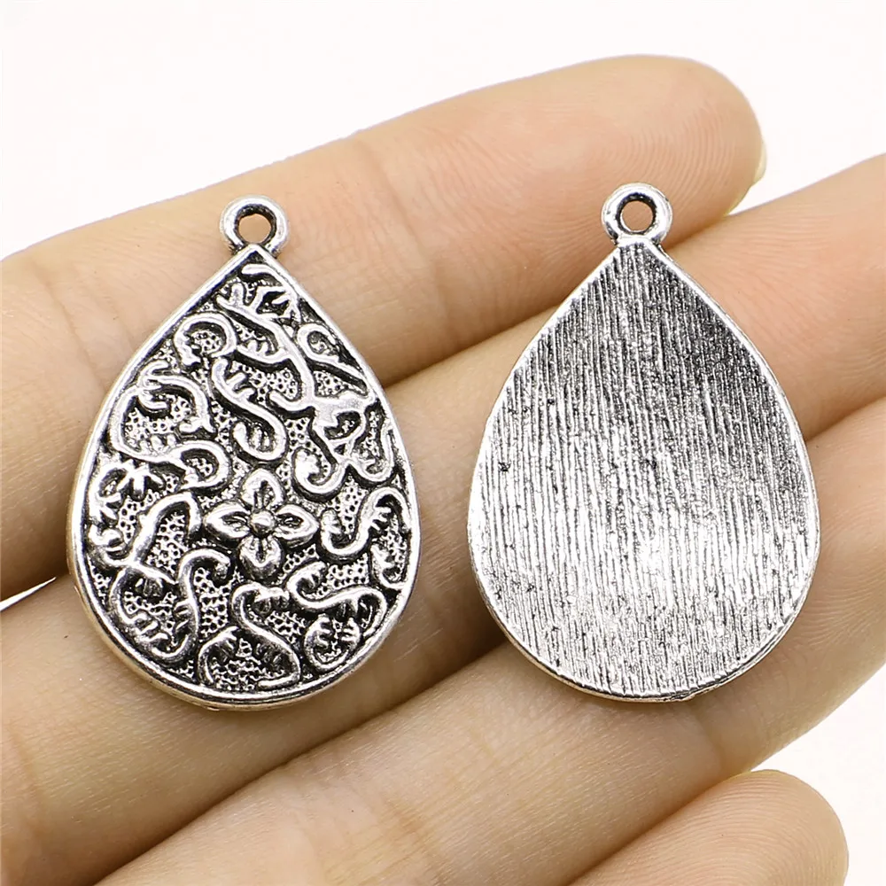 

5pcs 22x33mm Jewelry Making Handmade Craft Charms Antique Silver Color Waterdrop Teardrop Flower Carved Pendant