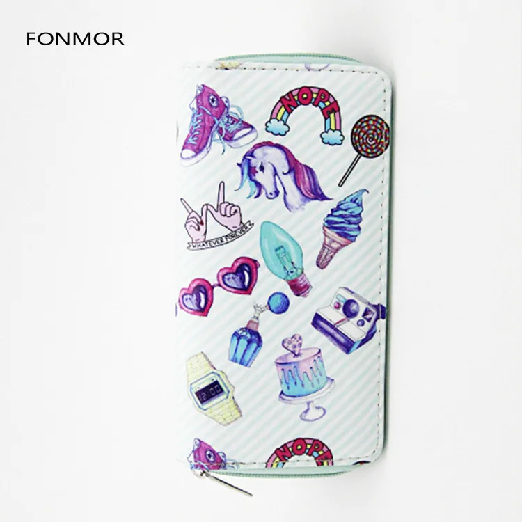 Роскошный дизайн Женский Длинный кошелек мультяшный единорог с принтом на