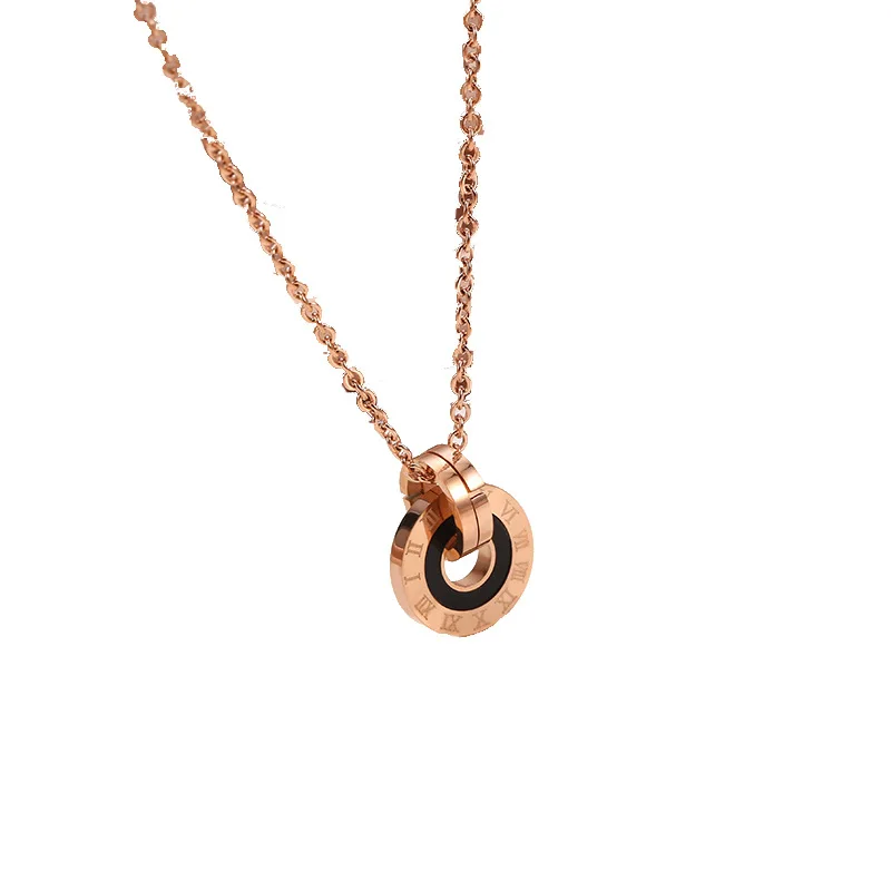 

American Hot Style Double Circle Roman Numeral Ring Pendant Stainless Steel Rose Gold Couple Necklace Simple Jewelry Necklaces