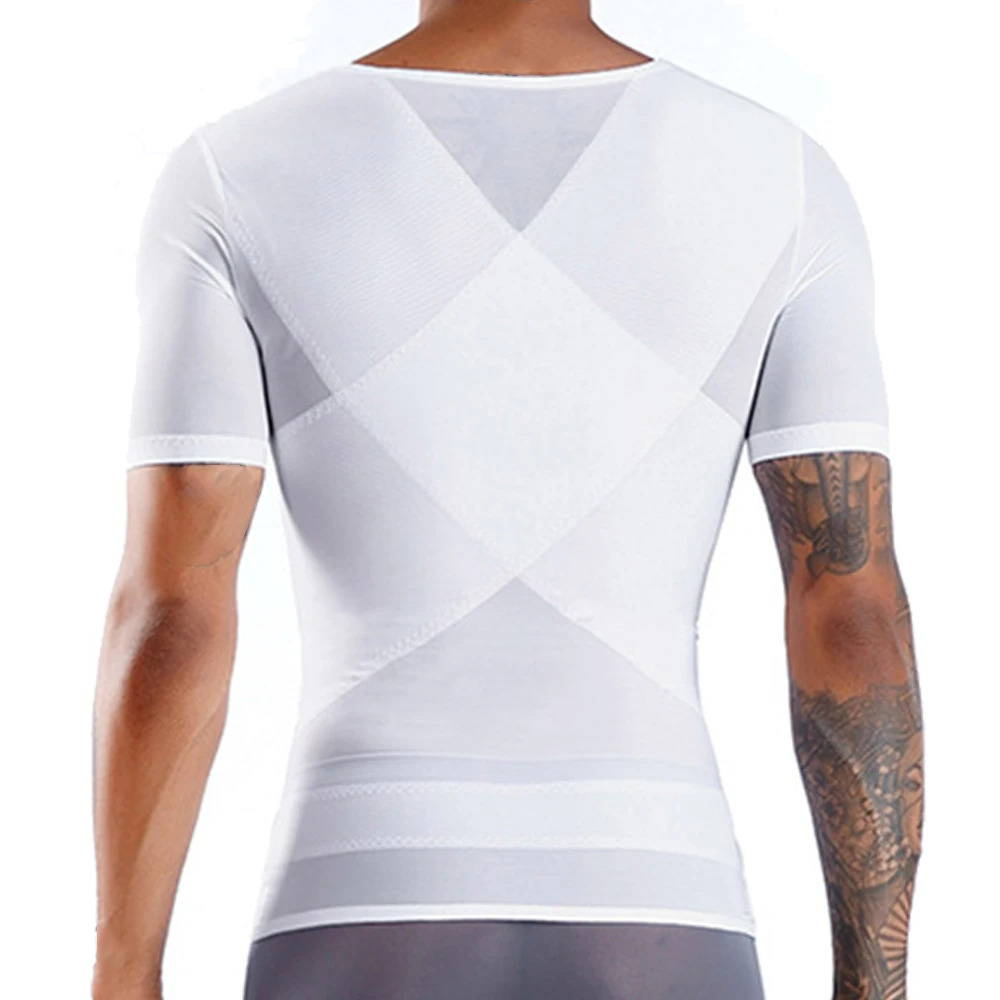 Men's Shirts Shaper Body Shaper Waist Back Support Suction Compression Top Coat T-Shirt Abdomen 3-Row Hook Eye Button Adjustable