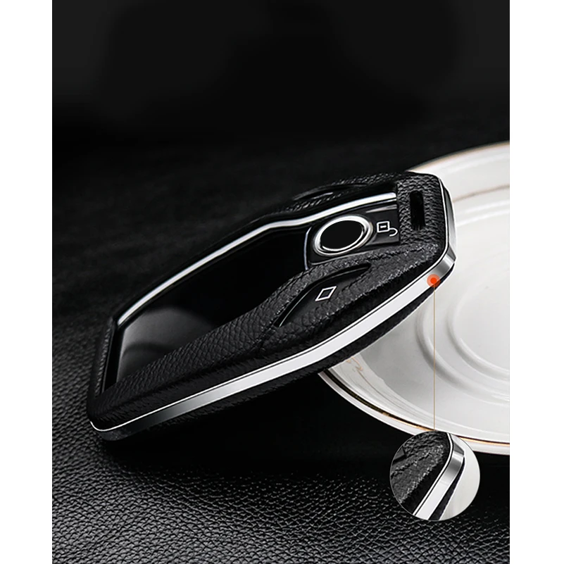 

1Pcs Car Leather Remote Display Key Shell Case Fob Cover Keychain Keyring Fit For 2016-2018 BMW 7 Series I12 G12 G11