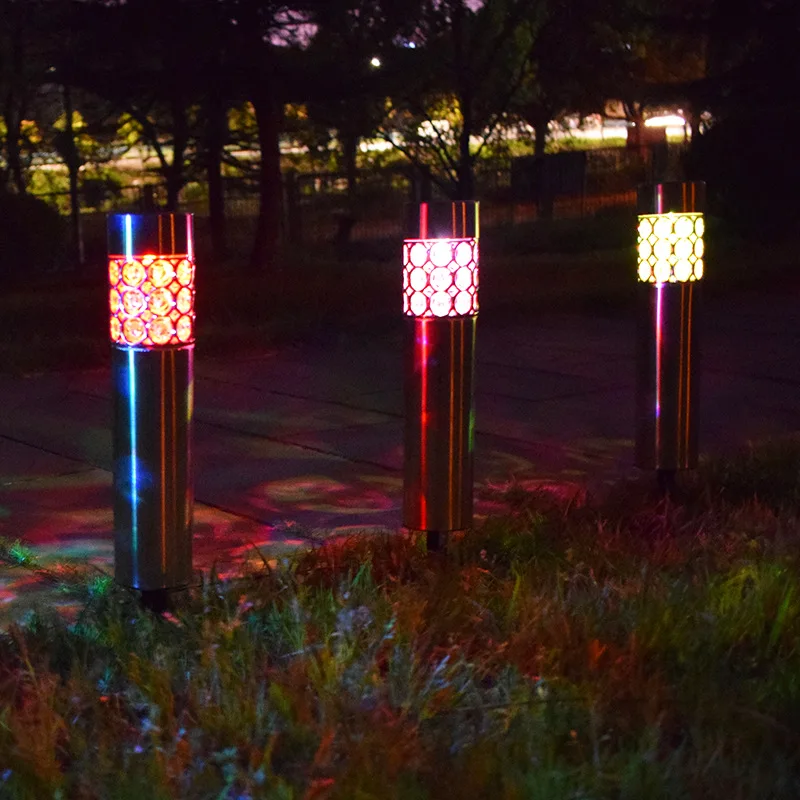 Солнечный светильник светодиодный Нержавеющая сталь красочные колонна лужайки