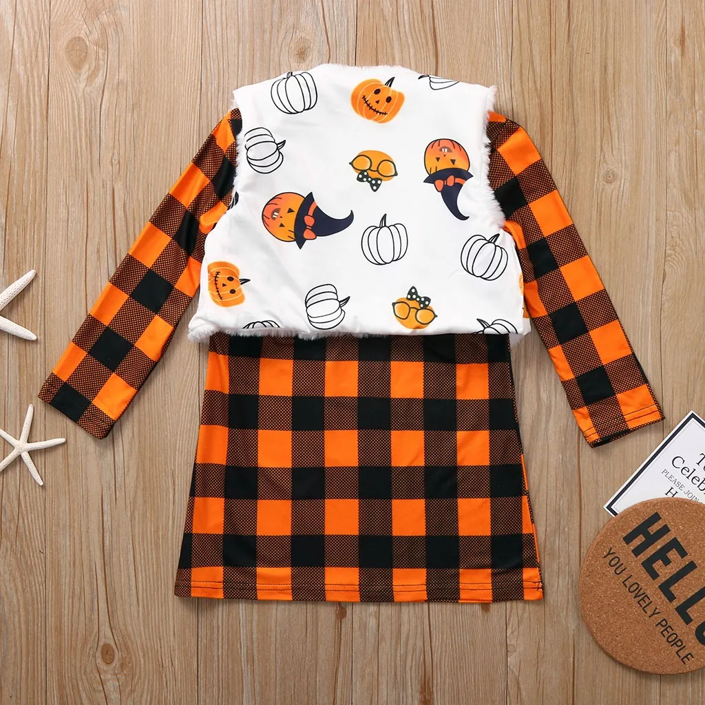 TELOTUNY детское платье с принтом в клетку для девочек на Хэллоуин + Двустороннее