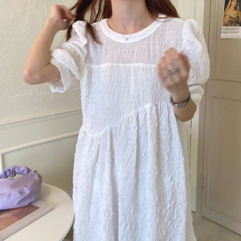 Alien Kitty Women Summer 2020 Vintage OL Solid Brief Chiffon Sweet Girls Pleated Fresh Puff Sleeves New Elegance Cute Dresses | Женская