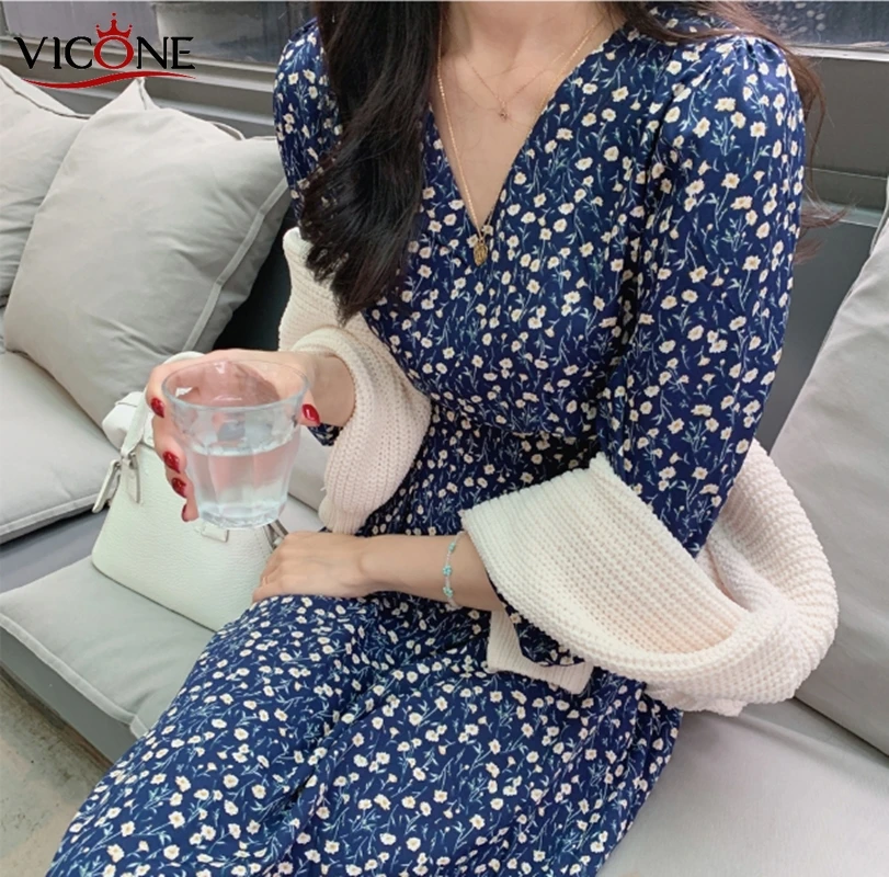 VICONE/весенне осенние женские повседневные платья трапециевидной формы с узором в