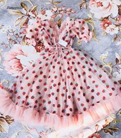 women sequin strawberry maxi dress summer embroidery mesh lace up high waist long dress original quality