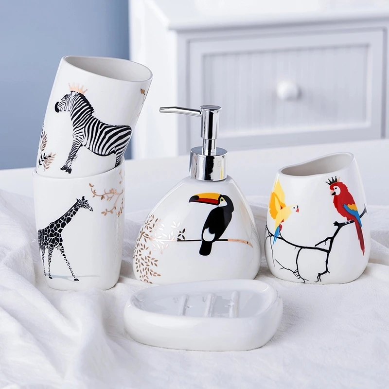 5Pcs/Set Bathroom Set Ceramic Bathing Accessories Includes Soap Box Gargle Cup Toothbrush Holder Dispenser Dish | Дом и сад
