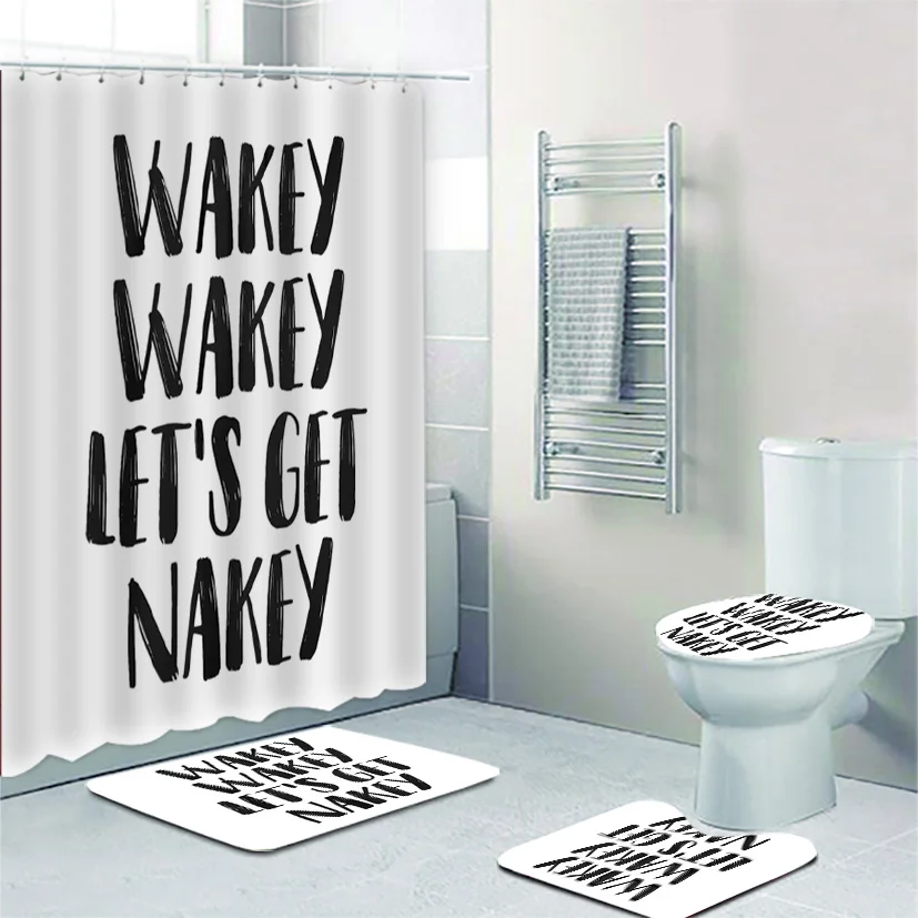 

Funny Wakey Wakey Let's Get Nakey Bathroom Curtains Shower Curtain Set for Bathroom Mats Rugs Joke Toilet Accessories Home Decor