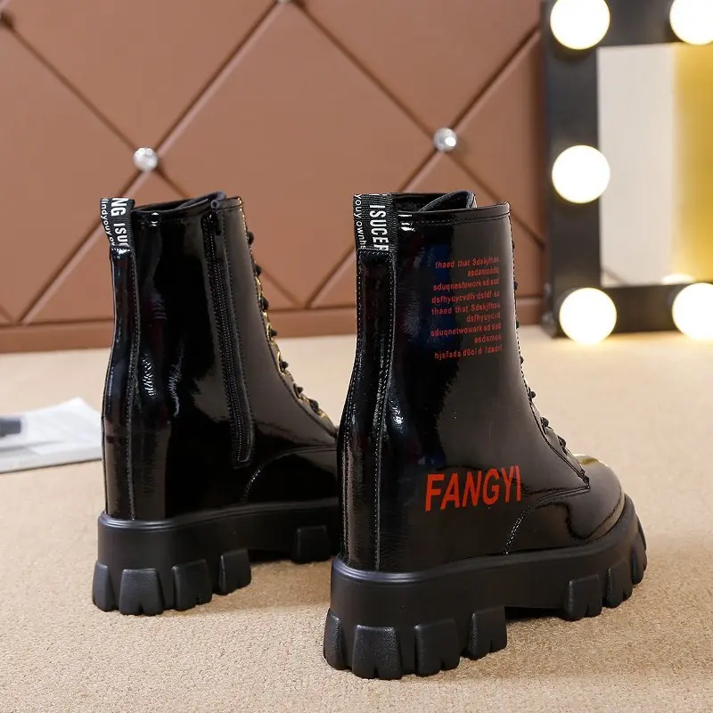 

Kjstyrka Winter boots women shoes 2020 ankle boots for women Bare Round Toe Lace-Up Bare Boots Middle Square Heel Short Shoes