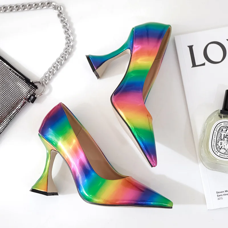 Туфли-лодочки женские на высоком каблуке босоножки радужного цвета винные