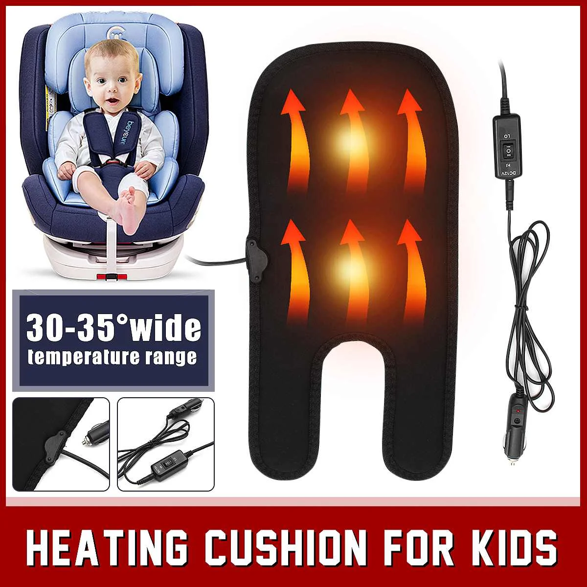 

12V Car Baby Winter Car Seat Cover -30~+35° Temperature Adjustable Fiber Cloth Heater Warmer Pad Winter Car Seat Cover For Kid