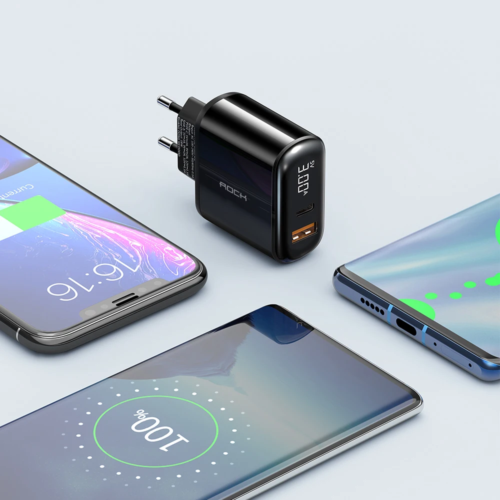 ROCK цифровой дисплей Quick Charge 4,0 3,0 USB зарядное устройство QC3.0 зарядное устройство для iPhone 11 Pro samsung Xiaomi type C PD настенное быстрое зарядное устройство