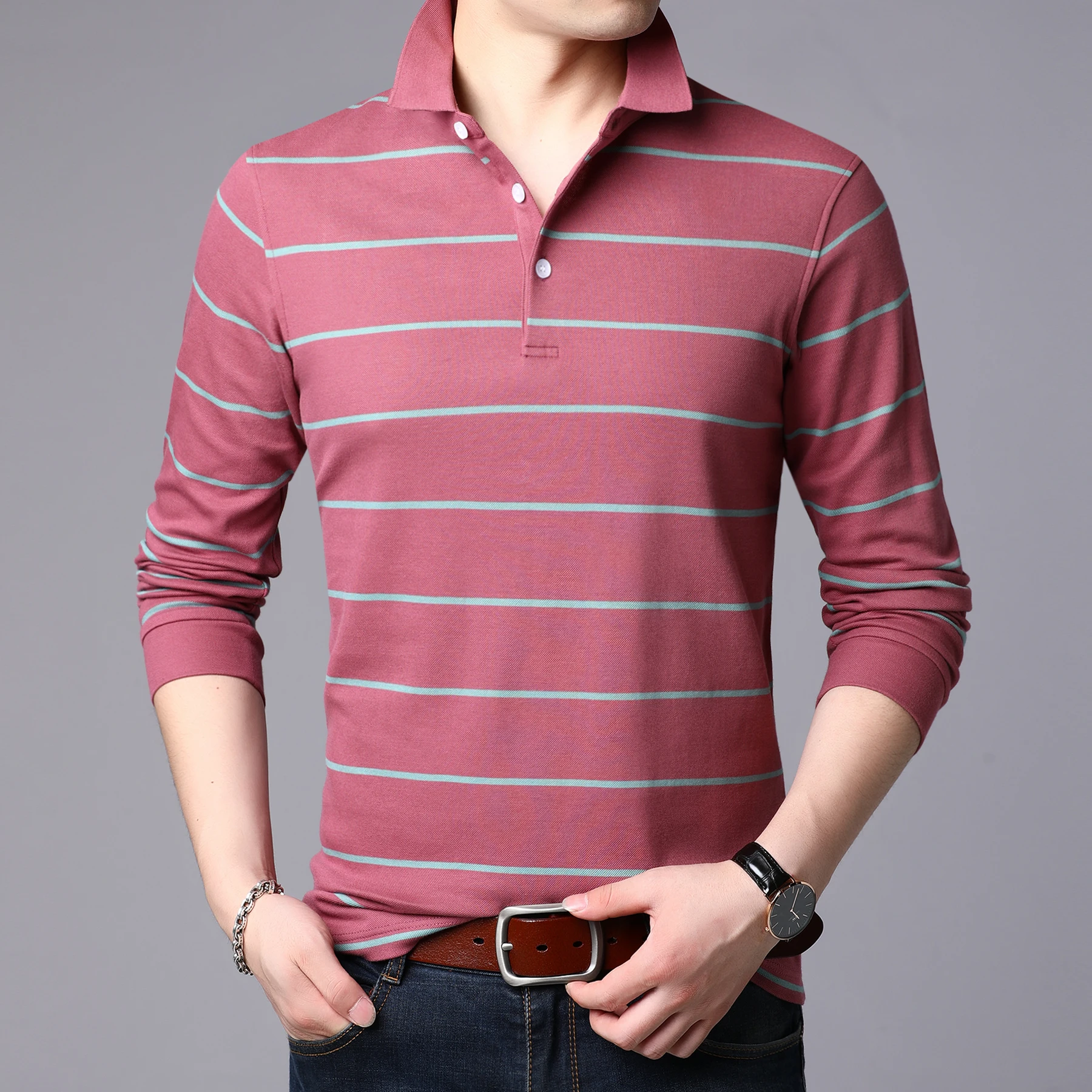 Новинка осени 2019 мужская рубашка-поло с длинными рукавами Высококачественная