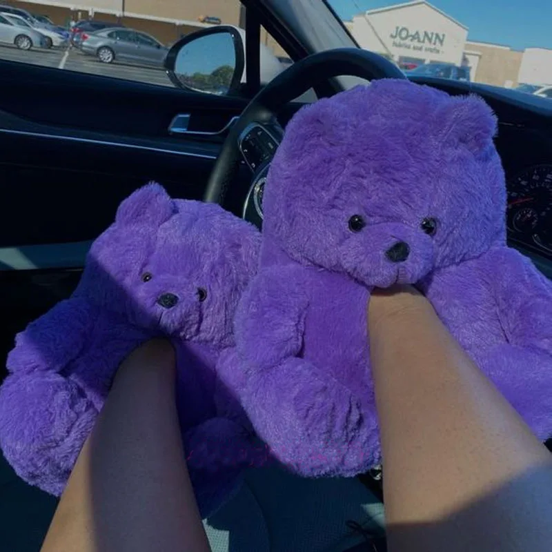 

Оптовая продажа, красивая обувь для спальни Laides, плюшевый медведь, тапочки для взрослых, удобные домашние сланцы, женские пушистые сандалии, быстрая доставка