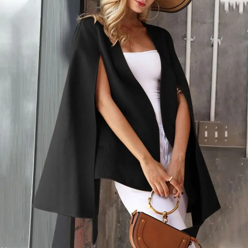 Женский зимний винтажный плащ с рукавами летучая мышь накидка пончо поясом