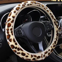 winter warmer leopard soft plush elastic anti slip car steering wheel cover