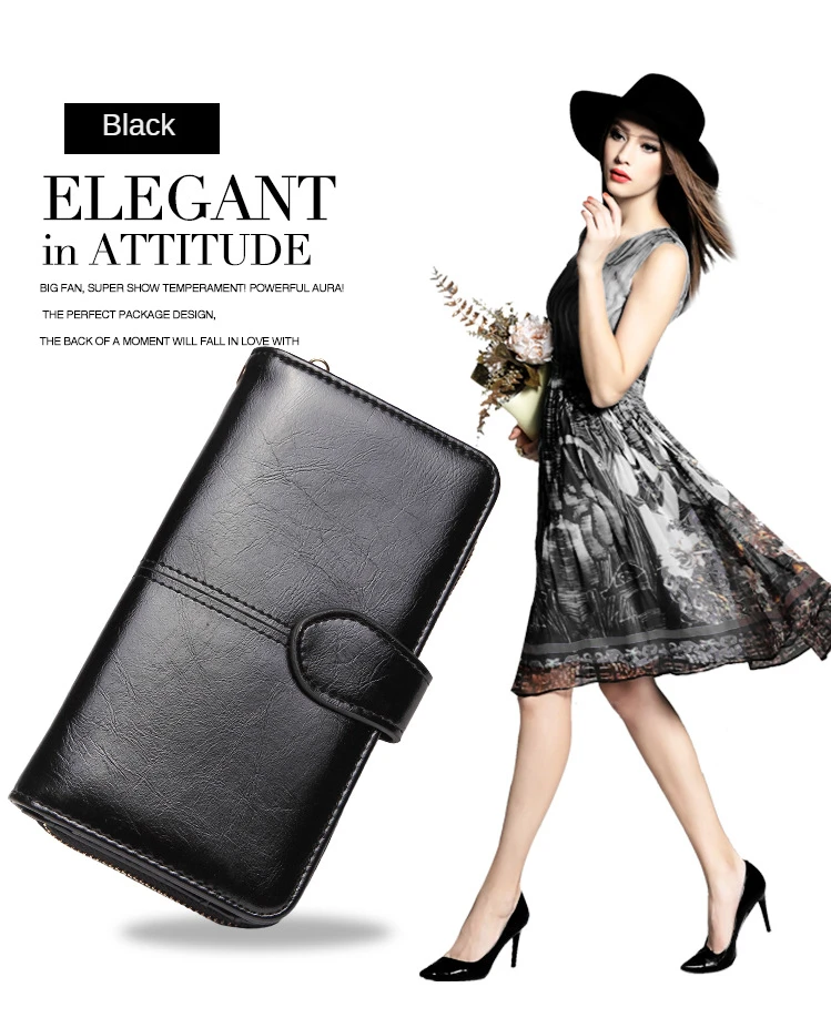 

2021 new women's wallet wax long large capacity wholesale mobile phone bag card bag