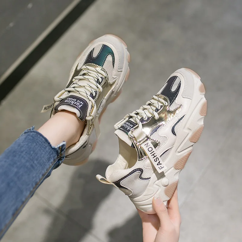 

Women Chunky Sneakers Brand Sports Shoes Pink Casual Shoes Woman Tennis Sneakers Female Platform Shoes Reflective Walking Shoes