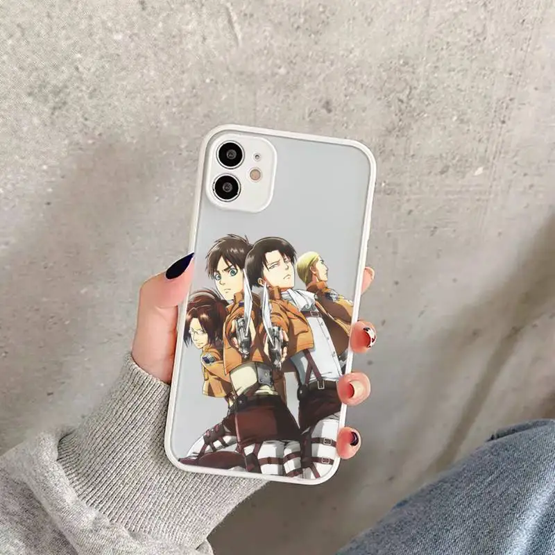 

Attack On Titan Anime Phone Case For iPhone 12 11 Mini Pro XR XS Max 7 8 Plus X Matte transparent White Cover