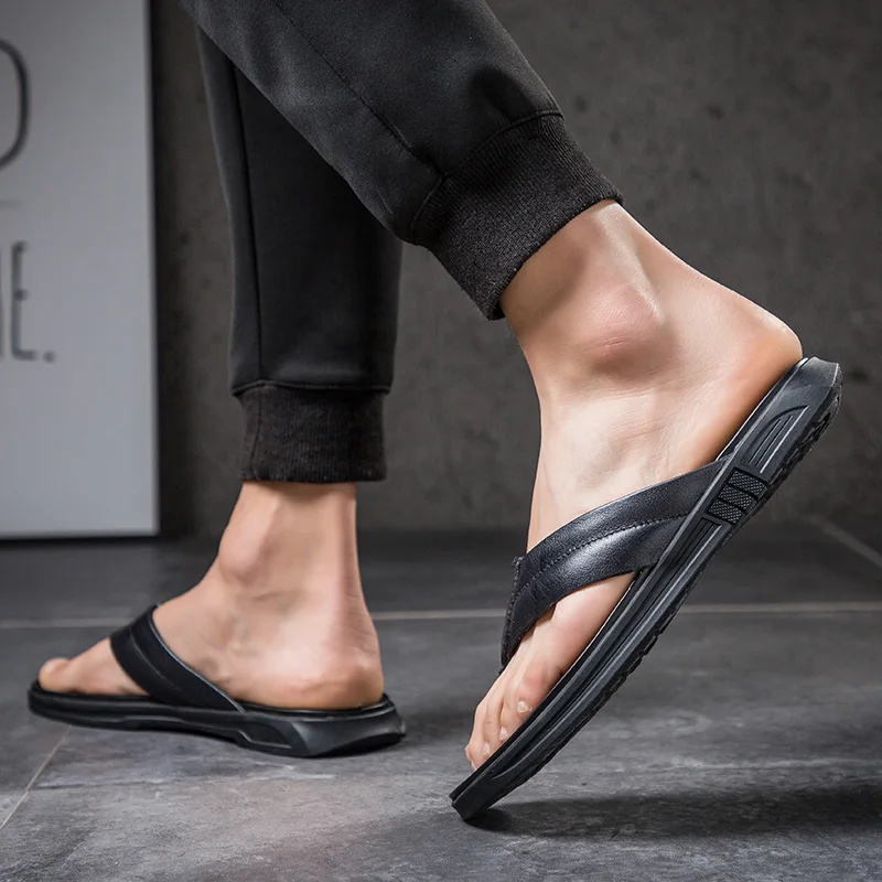 

Sloffen Slippers Men Summer Black Men's Slipers For Indoor Outdoor Flip-flops Leather Sliders Flip Flop Man