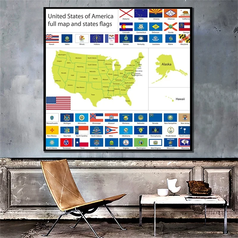 Physical World Map Poster 90*90cm United States Map Vintage Posters Prints Wall Painting Accessories Education Office Supplies