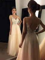 champagne prom dresses 2022 women formal party elegant vestido de gala appliques lace sequins long sexy backless evening gowns