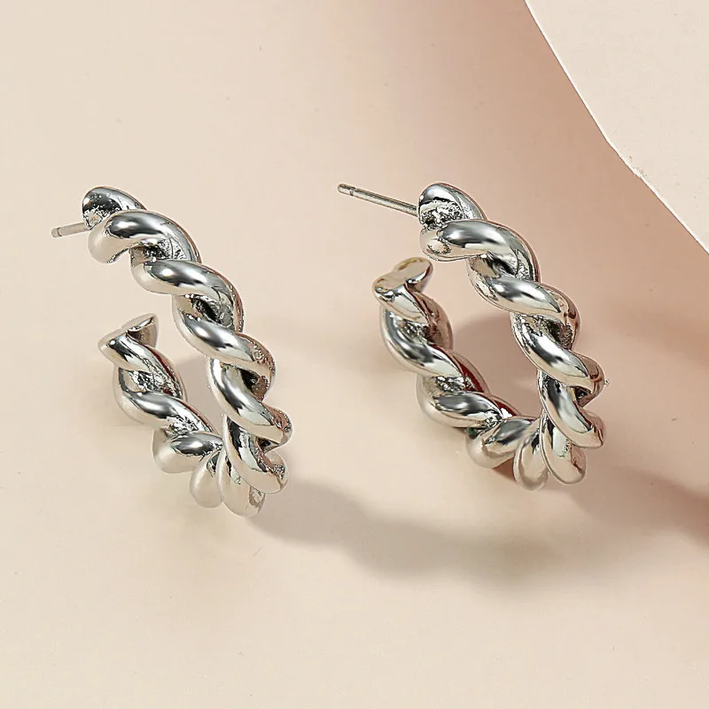 

Korean Creative C-shaped Twist Geometric Metal Hoop Earrings for Women Statement Ear Jewelry Gifts